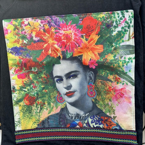 Frida Kahlo UpCycled Oversized Lg Button/Zipper Flora  Jacket - Picture 2 of 5
